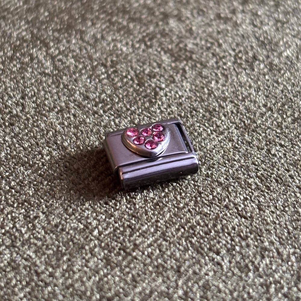 💖 Vintage Pink Rhinestones Heart Italian bracelet single charm (2003)